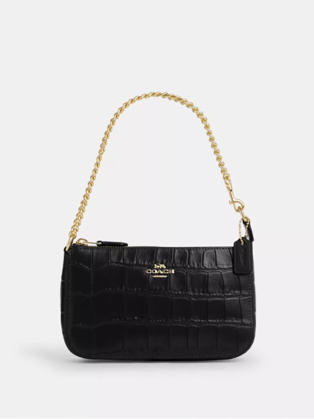 Coach Black Croc-Embossed Mini Shoulder Bag with Gold Chain